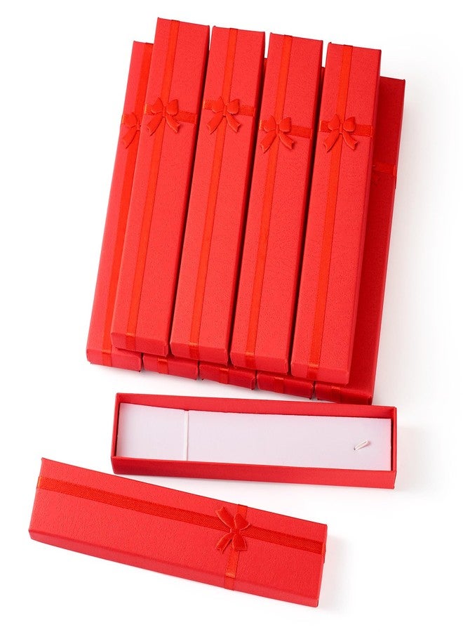 EEE ELECRELIVE Elecrelive 10pcs Cardboard Necklace Boxes Bowknot Present Box 7.8x1.6x0.8 Inch Long Rectangle Jewelry Case with Lids for Jewelry Display Selling - Image 1